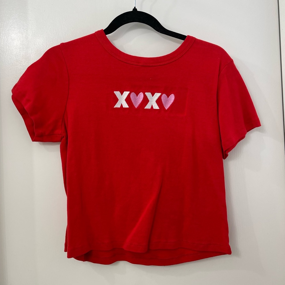 Doe & Rae Red Crop Top with Heart Design